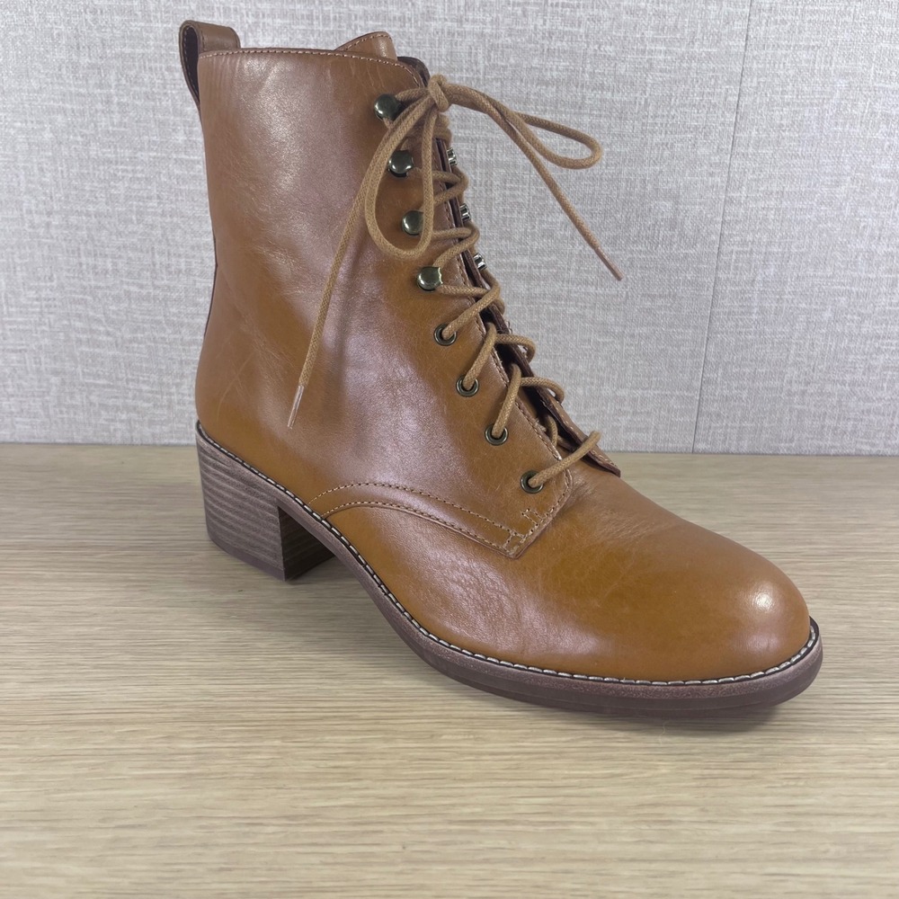 Madewell Tan Lace-Up Leather Ankle Boots